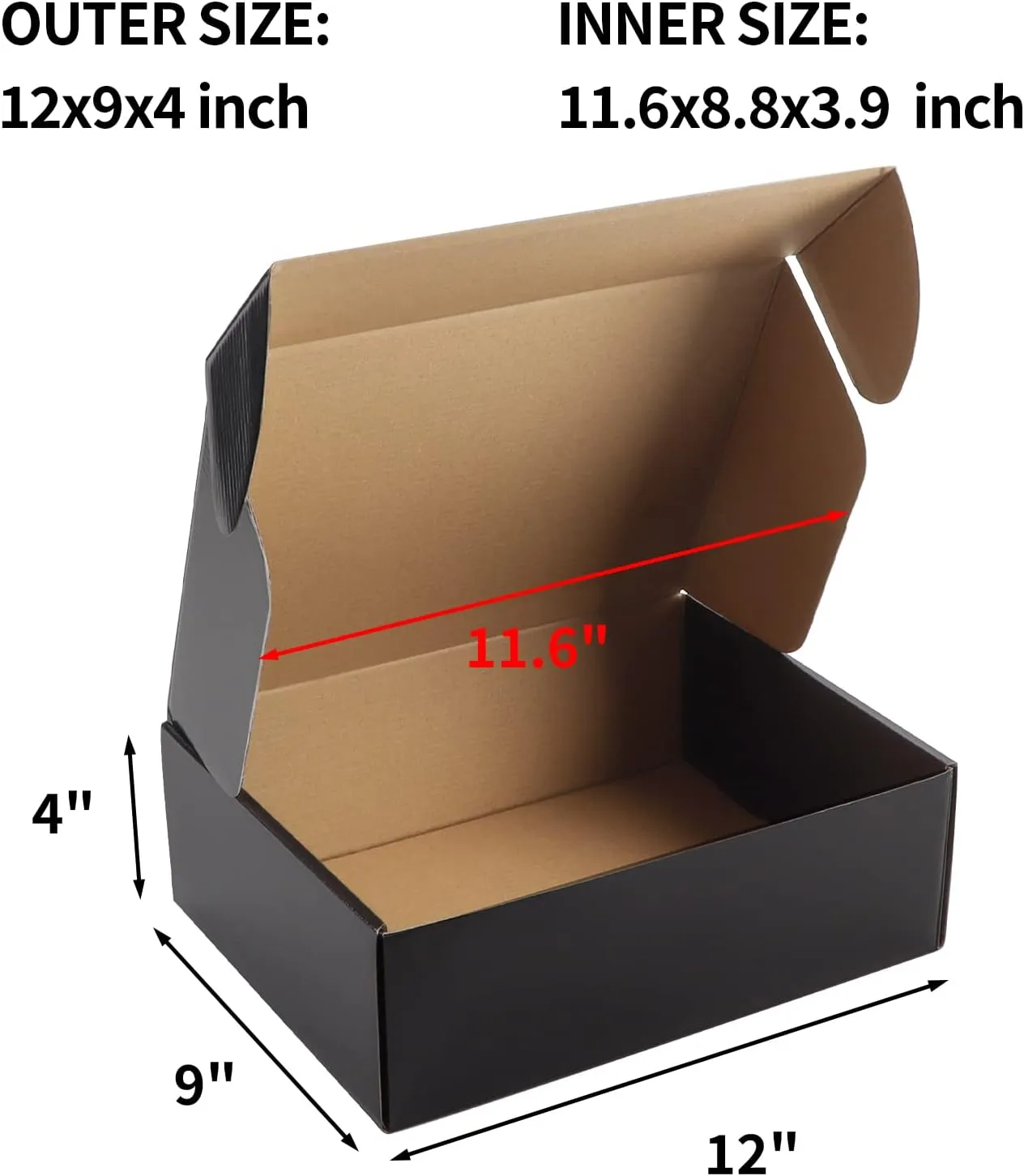 Hoikwo Medium Shipping Boxes for Mailing Shipping Packaging, Corrugated Cardboard Boxes for Packaging Small Business, (Black, 12x9x4-20 Pack)