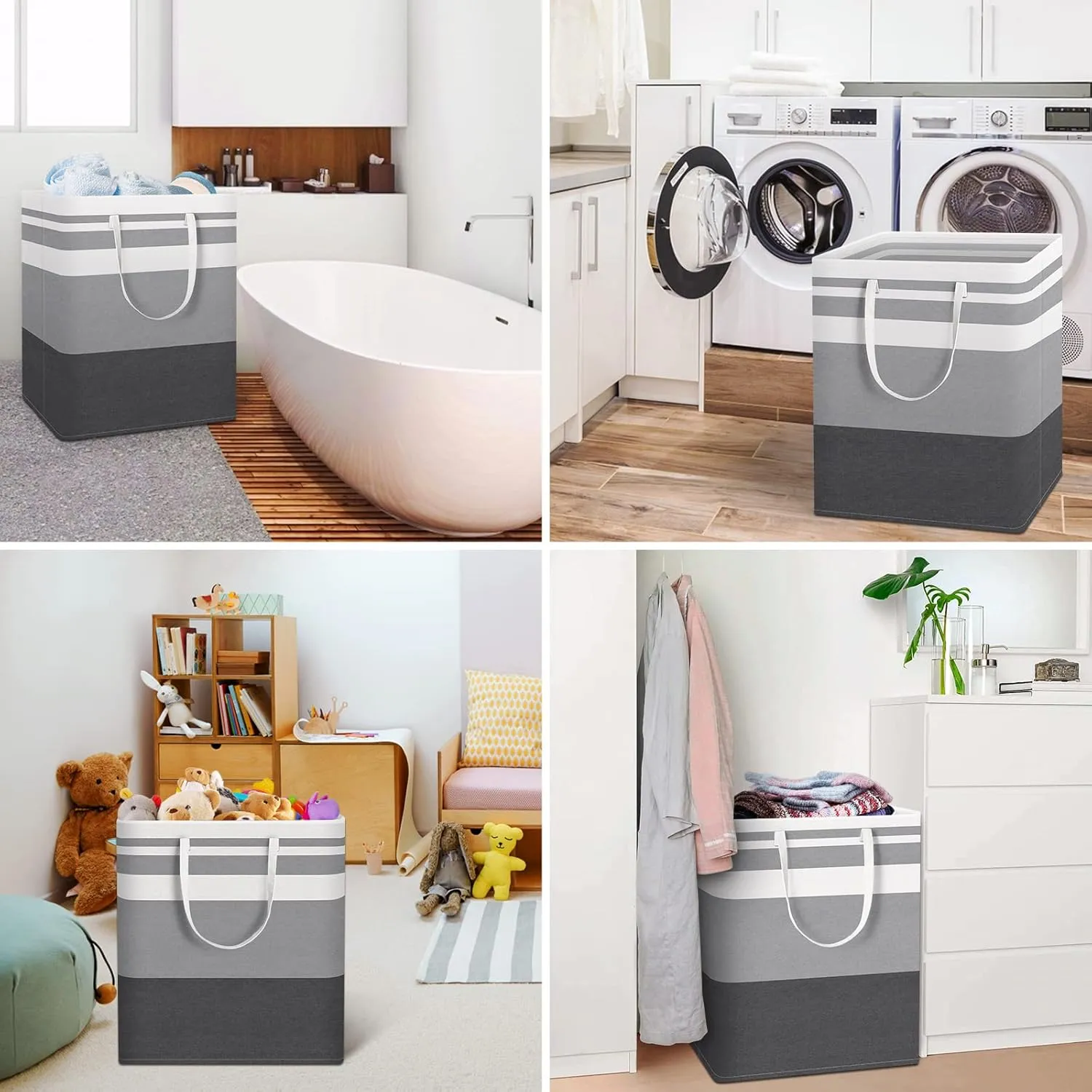 HomeHacks 1-Pack Large Laundry Basket,Waterproof, Freestanding Laundry Hamper, Collapsible Tall Clothes Hamper with Extended Handles for Clothes Toys in The Dorm and Family-(Gradient Grey, 100L)