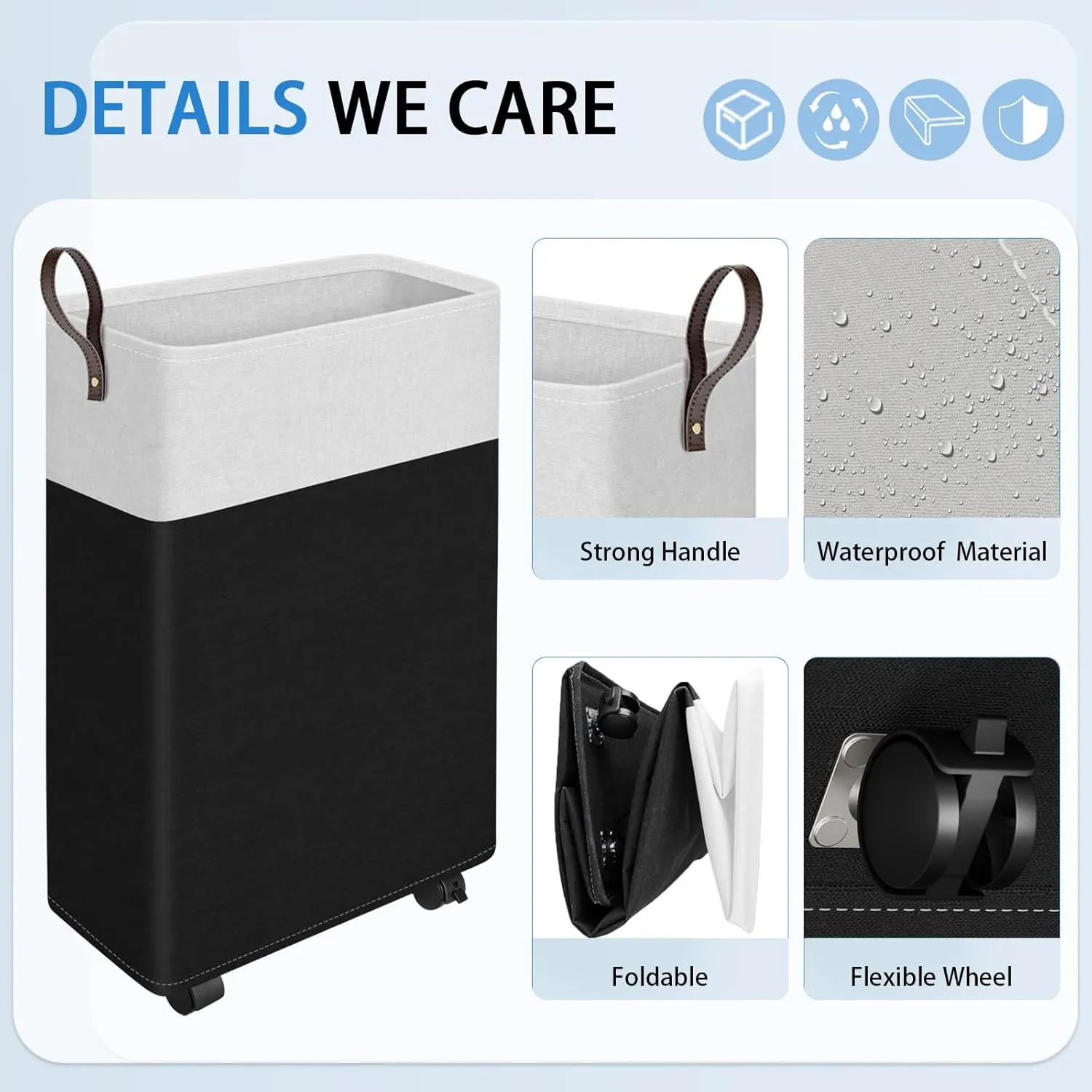 HomeHacks 50L Rolling Laundry Basket with Wheels, Collapsible & Waterproof Laundry Hamper, Mobile Clothes Hamper, Storage Laundry Bins with Handles for Laundry Room, Bedroom, Bathroom & Dorm, Black