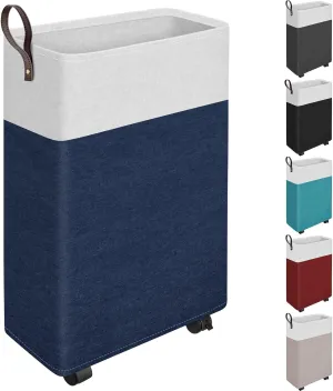 HomeHacks 50L Rolling Laundry Basket with Wheels, Collapsible & Waterproof Laundry Hamper, Mobile Clothes Hamper, Storage Laundry Bins with Handles for Laundry Room, Bedroom, Bathroom & Dorm, Blue