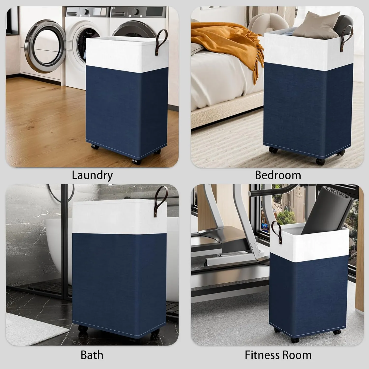 HomeHacks 50L Rolling Laundry Basket with Wheels, Collapsible & Waterproof Laundry Hamper, Mobile Clothes Hamper, Storage Laundry Bins with Handles for Laundry Room, Bedroom, Bathroom & Dorm, Blue