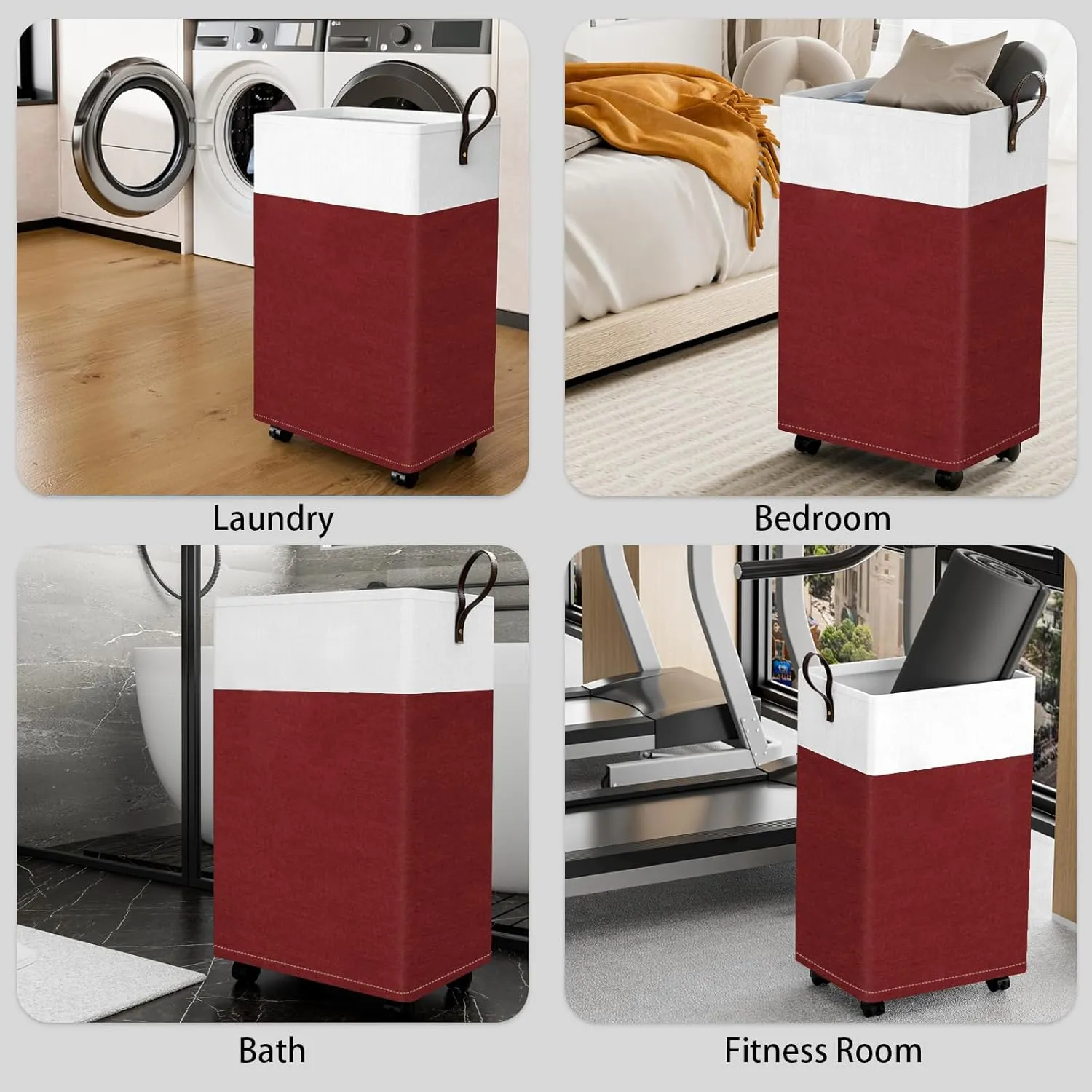 HomeHacks 50L Rolling Laundry Basket with Wheels, Collapsible & Waterproof Laundry Hamper, Mobile Clothes Hamper, Storage Laundry Bins with Handles for Laundry Room, Bedroom, Bathroom & Dorm, Red
