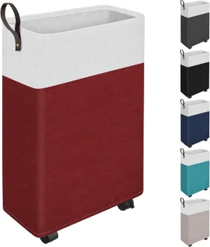 HomeHacks 50L Rolling Laundry Basket with Wheels, Collapsible & Waterproof Laundry Hamper, Mobile Clothes Hamper, Storage Laundry Bins with Handles for Laundry Room, Bedroom, Bathroom & Dorm, Red
