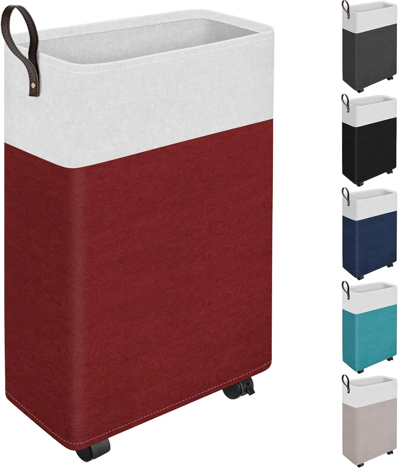HomeHacks 50L Rolling Laundry Basket with Wheels, Collapsible & Waterproof Laundry Hamper, Mobile Clothes Hamper, Storage Laundry Bins with Handles for Laundry Room, Bedroom, Bathroom & Dorm, Red