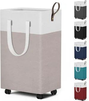 HomeHacks 75L Rolling Laundry Basket with Wheels, Collapsible & Waterproof Laundry Hamper, Mobile Clothes Hamper, Storage Laundry Bins with Handles for Laundry Room, Bedroom, Bathroom & Dor, Khaki