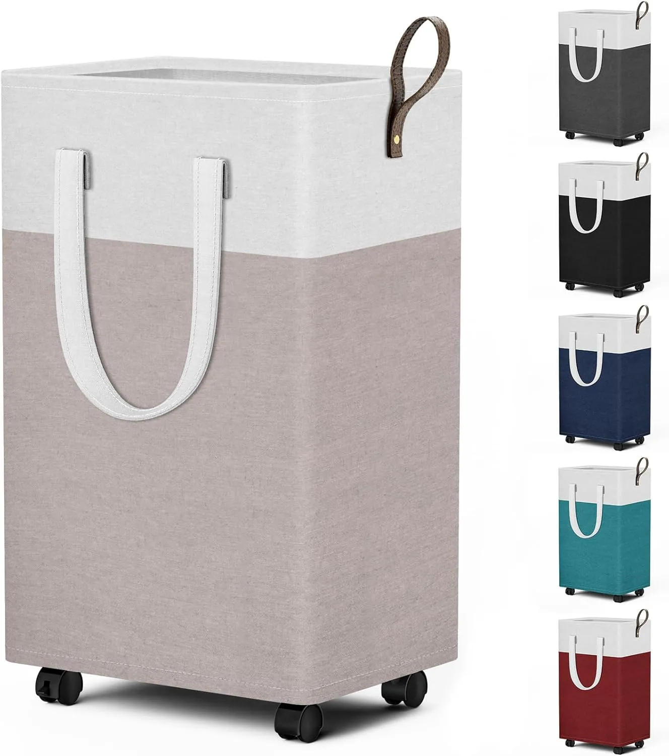 HomeHacks 75L Rolling Laundry Basket with Wheels, Collapsible & Waterproof Laundry Hamper, Mobile Clothes Hamper, Storage Laundry Bins with Handles for Laundry Room, Bedroom, Bathroom & Dor, Khaki