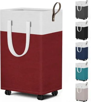 HomeHacks 75L Rolling Laundry Basket with Wheels, Collapsible & Waterproof Laundry Hamper, Mobile Clothes Hamper, Storage Laundry Bins with Handles for Laundry Room, Bedroom, Bathroom & Dorm, Red