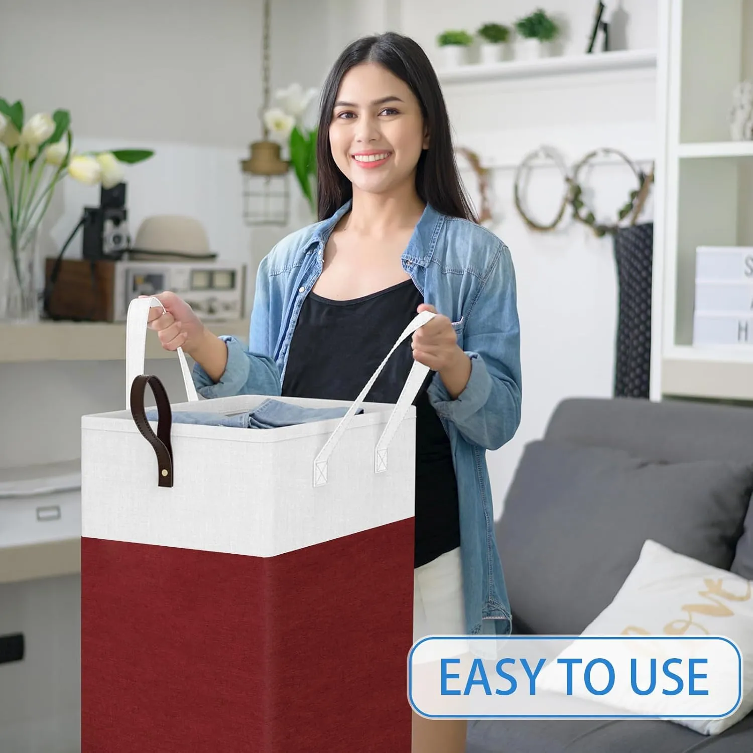 HomeHacks 75L Rolling Laundry Basket with Wheels, Collapsible & Waterproof Laundry Hamper, Mobile Clothes Hamper, Storage Laundry Bins with Handles for Laundry Room, Bedroom, Bathroom & Dorm, Red