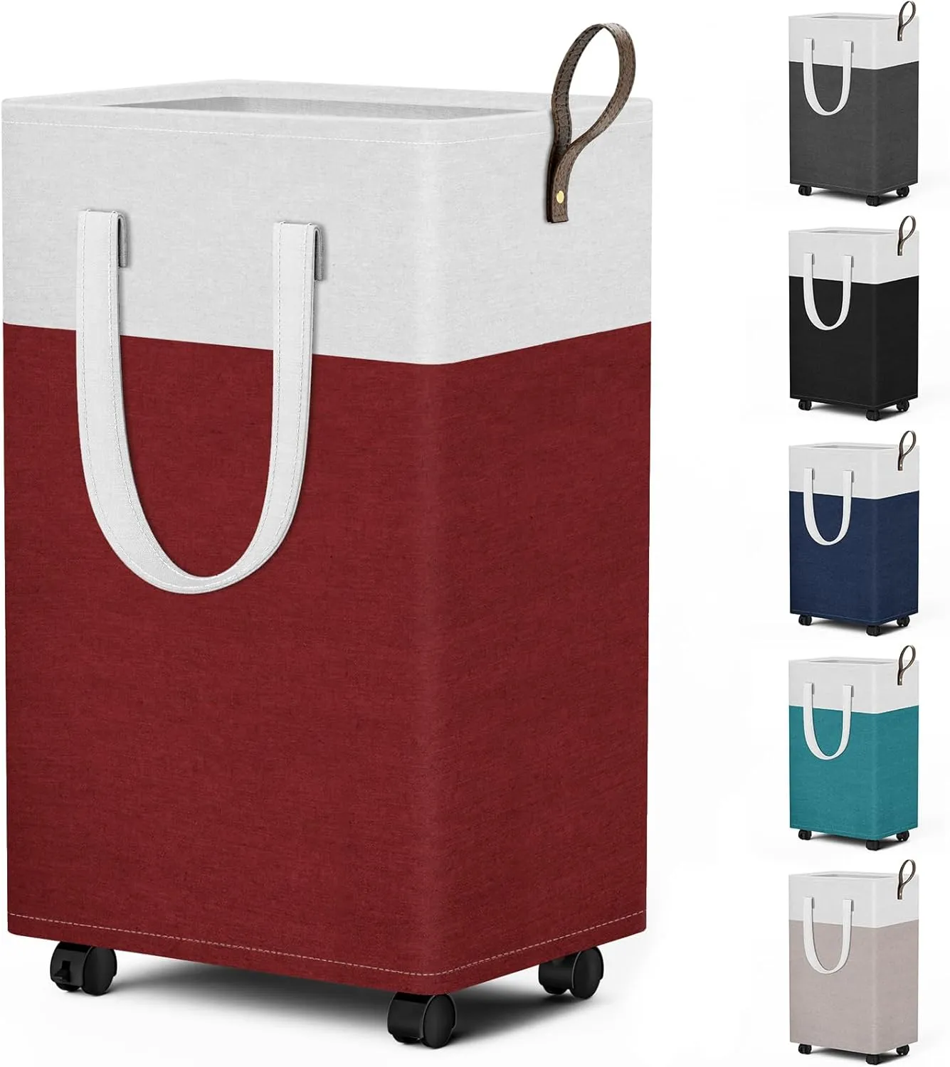 HomeHacks 75L Rolling Laundry Basket with Wheels, Collapsible & Waterproof Laundry Hamper, Mobile Clothes Hamper, Storage Laundry Bins with Handles for Laundry Room, Bedroom, Bathroom & Dorm, Red