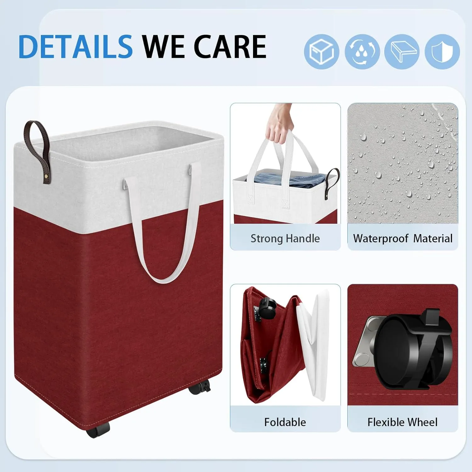 HomeHacks 75L Rolling Laundry Basket with Wheels, Collapsible & Waterproof Laundry Hamper, Mobile Clothes Hamper, Storage Laundry Bins with Handles for Laundry Room, Bedroom, Bathroom & Dorm, Red