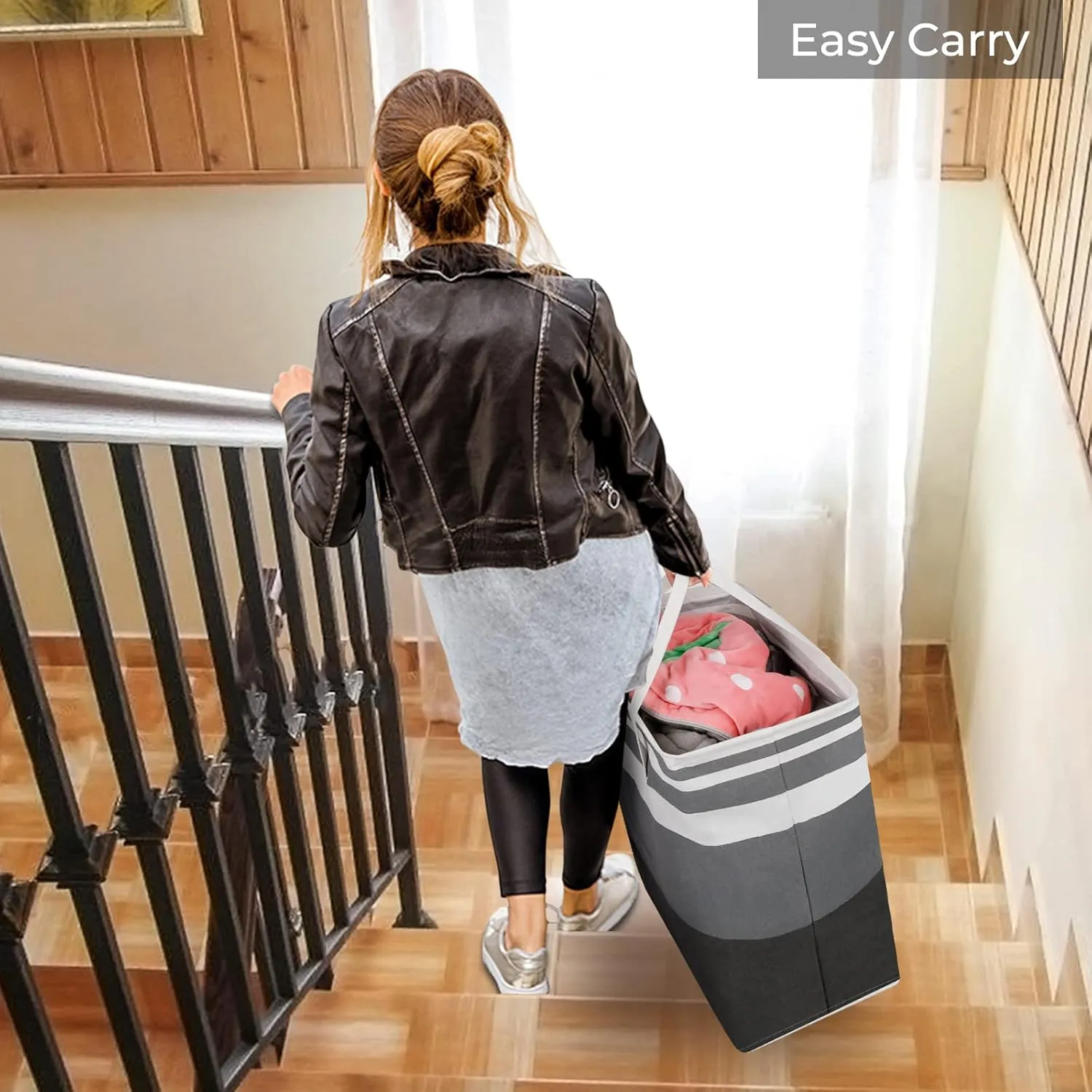 HomeHacks Large Laundry Basket, Waterproof, Freestanding Laundry Hamper, Collapsible Tall Clothes Hamper with Extended Handles for Clothes in The Dorm and Family-(Gradient Grey, 125L)