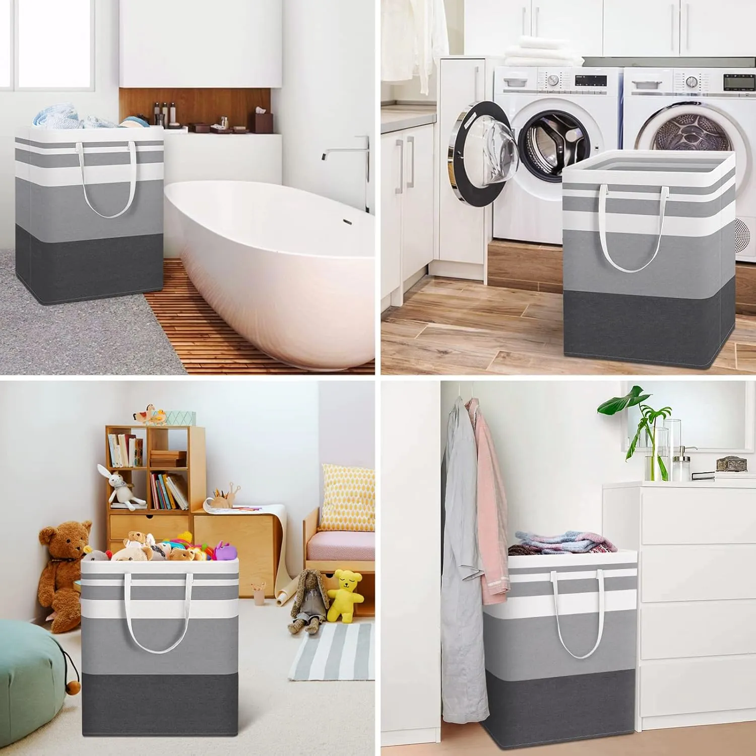 HomeHacks Large Laundry Basket, Waterproof, Freestanding Laundry Hamper, Collapsible Tall Clothes Hamper with Extended Handles for Clothes in The Dorm and Family-(Gradient Grey, 125L)