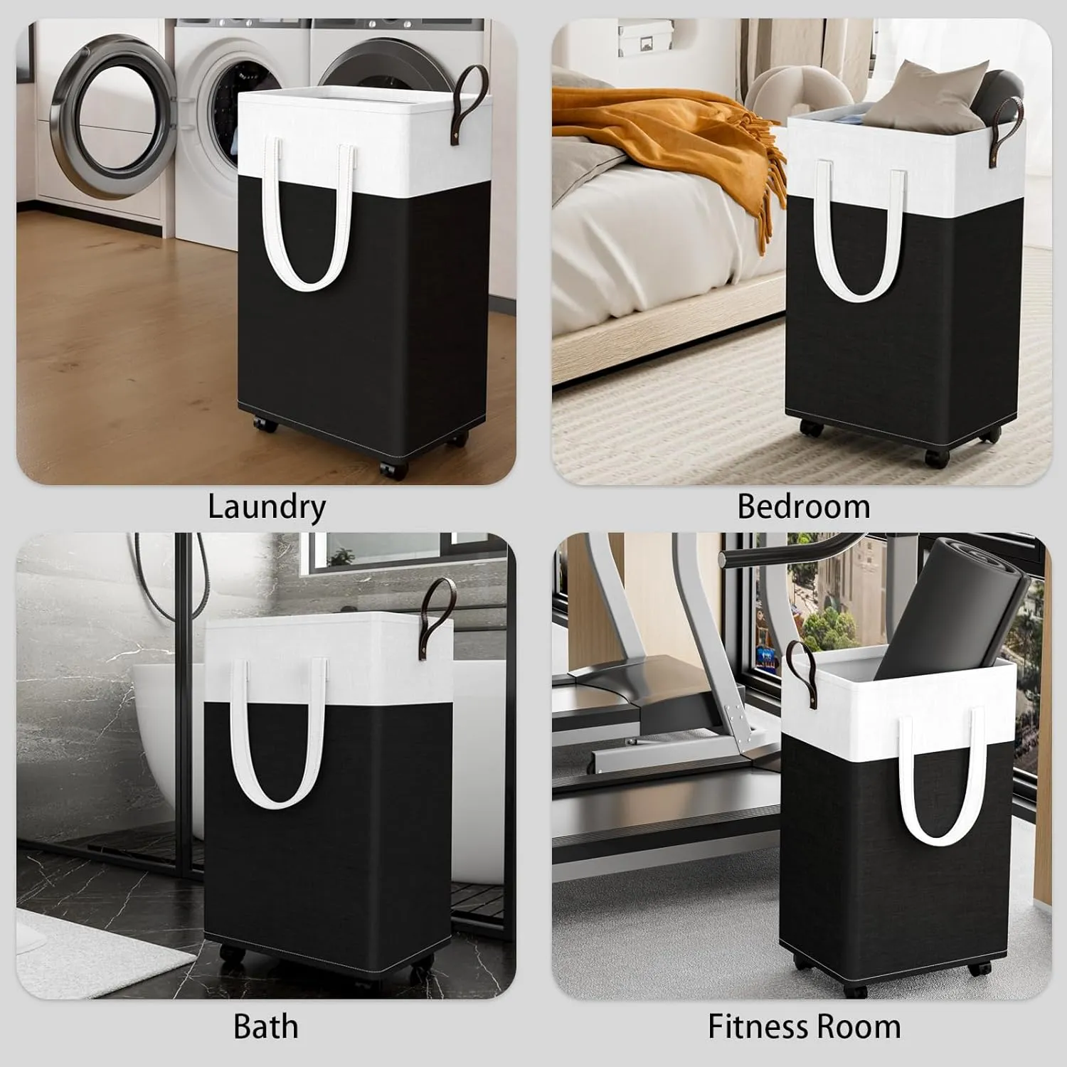HomeHacks Laundry Basket with Wheels, Rolling Laundry Hamper, Collapsible & Waterproof Clothes Hamper, Narrow Corner Bins with Extended Handles for in the Family & Dorm 90L, Black