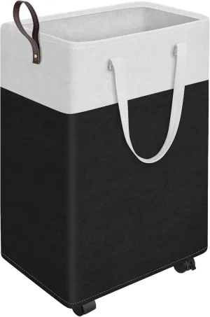 HomeHacks Laundry Basket with Wheels, Rolling Laundry Hamper, Collapsible & Waterproof Clothes Hamper, Narrow Corner Bins with Extended Handles for in the Family & Dorm 90L, Black