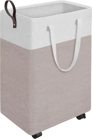 HomeHacks Laundry Basket with Wheels, Rolling Laundry Hamper, Collapsible & Waterproof Clothes Hamper, Narrow Corner Bins with Extended Handles for in the Family & Dorm 90L, Khaki