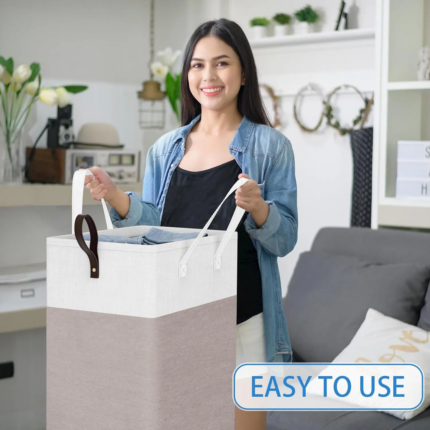 HomeHacks Laundry Basket with Wheels, Rolling Laundry Hamper, Collapsible & Waterproof Clothes Hamper, Narrow Corner Bins with Extended Handles for in the Family & Dorm 90L, Khaki
