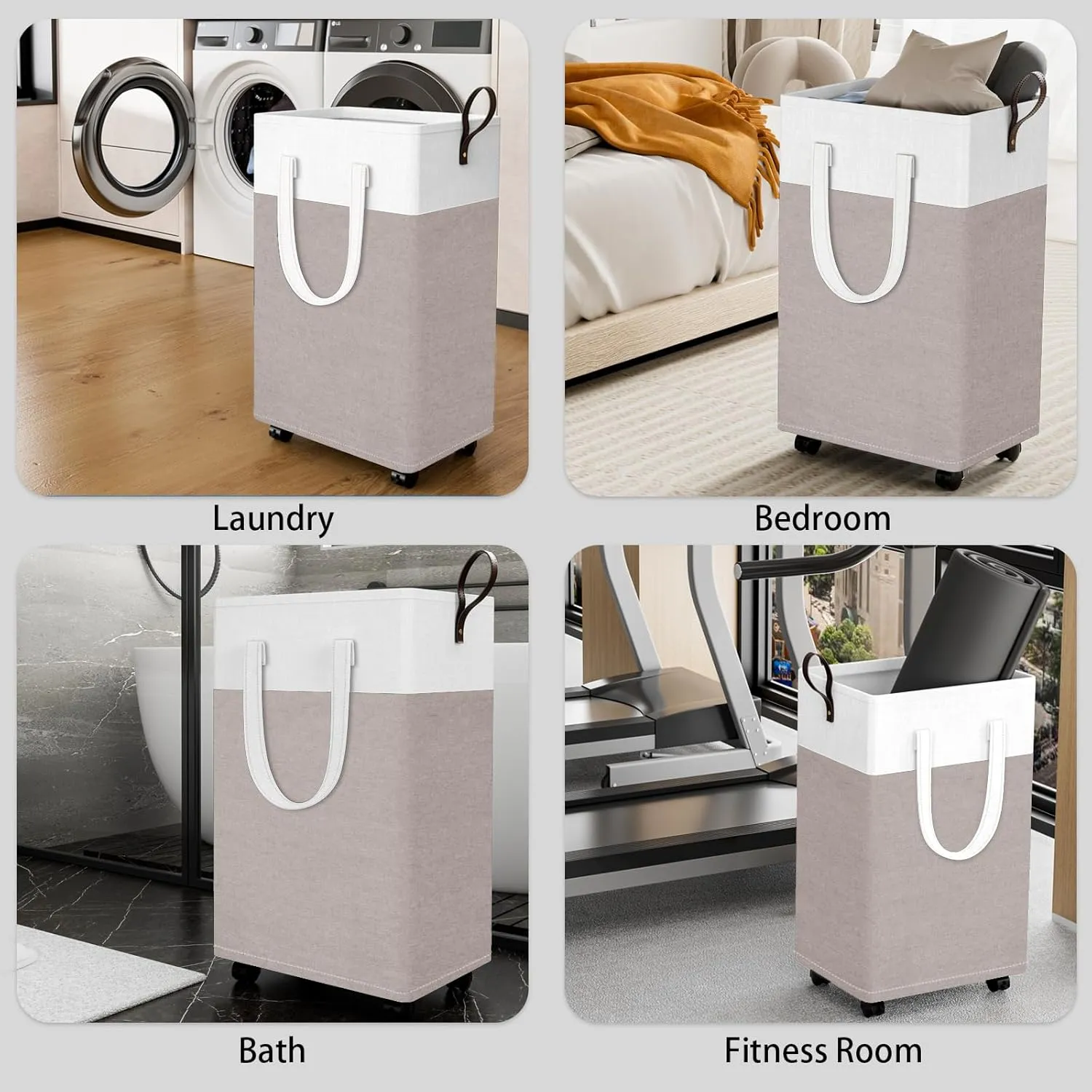 HomeHacks Laundry Basket with Wheels, Rolling Laundry Hamper, Collapsible & Waterproof Clothes Hamper, Narrow Corner Bins with Extended Handles for in the Family & Dorm 90L, Khaki