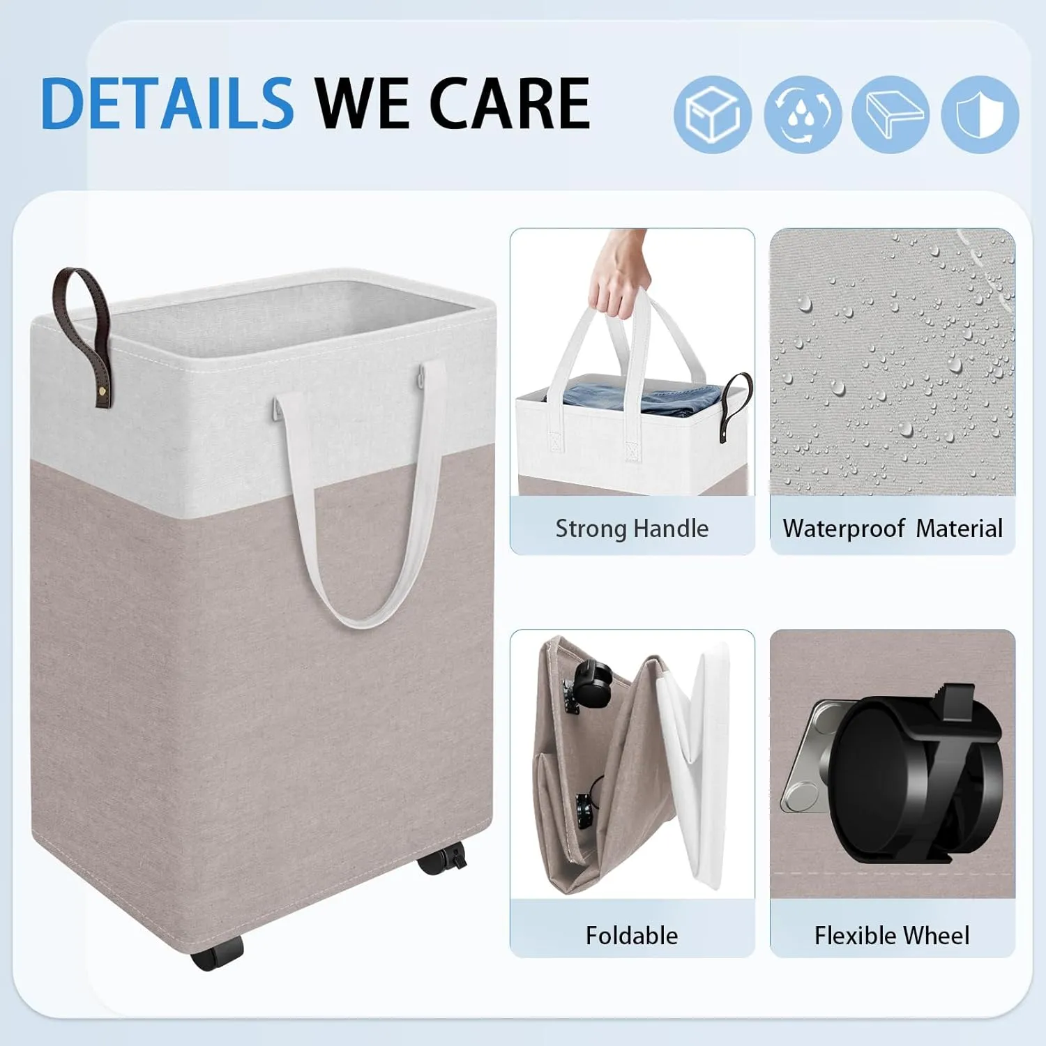 HomeHacks Laundry Basket with Wheels, Rolling Laundry Hamper, Collapsible & Waterproof Clothes Hamper, Narrow Corner Bins with Extended Handles for in the Family & Dorm 90L, Khaki