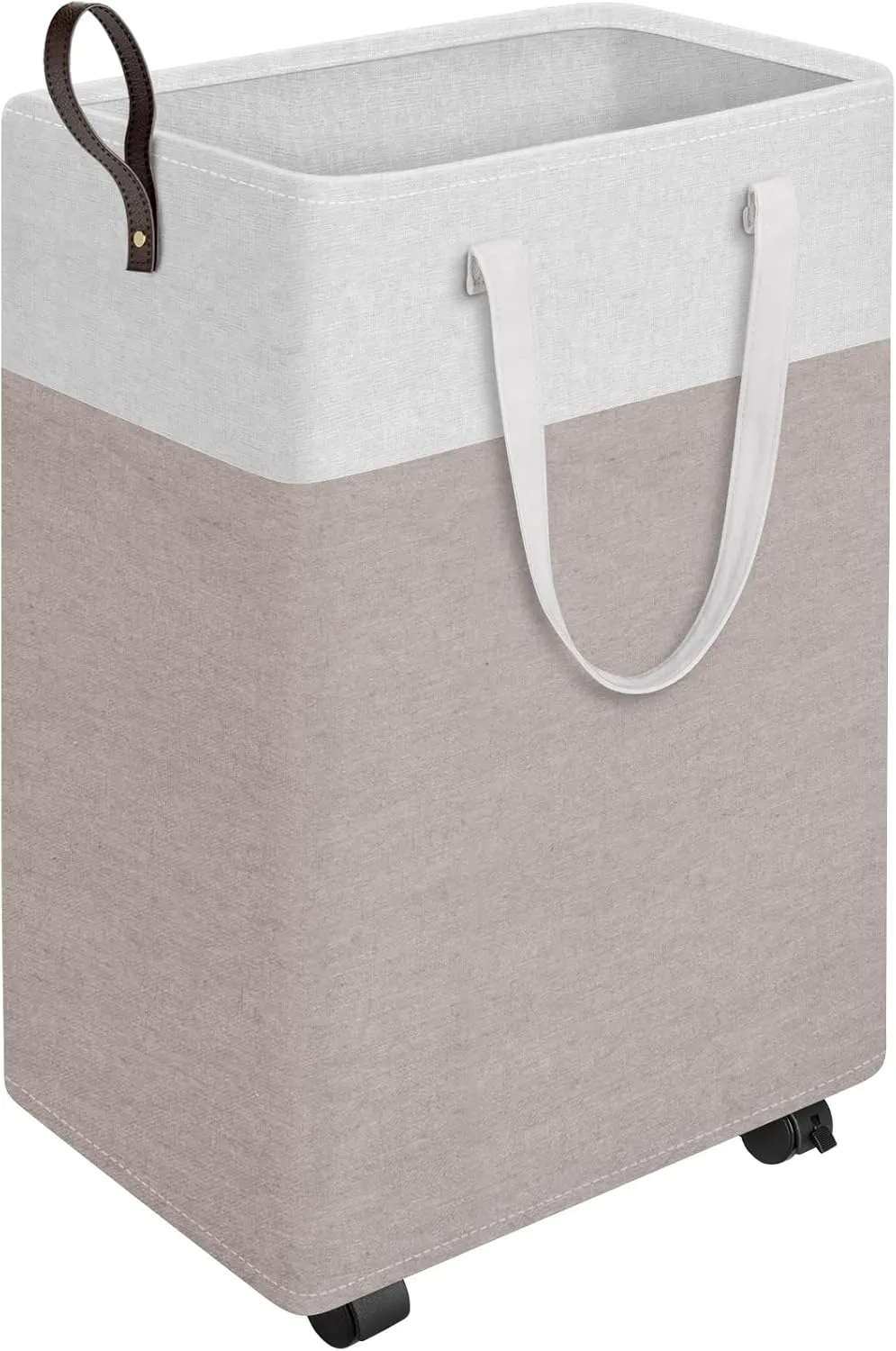 HomeHacks Laundry Basket with Wheels, Rolling Laundry Hamper, Collapsible & Waterproof Clothes Hamper, Narrow Corner Bins with Extended Handles for in the Family & Dorm 90L, Khaki