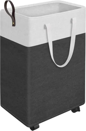 HomeHacks Laundry Basket with Wheels, Rolling Laundry Hamper, Collapsible & Waterproof Clothes Hamper, Narrow Corner Bins with Extended Handles in the Family & Dorm 90L,Grey)