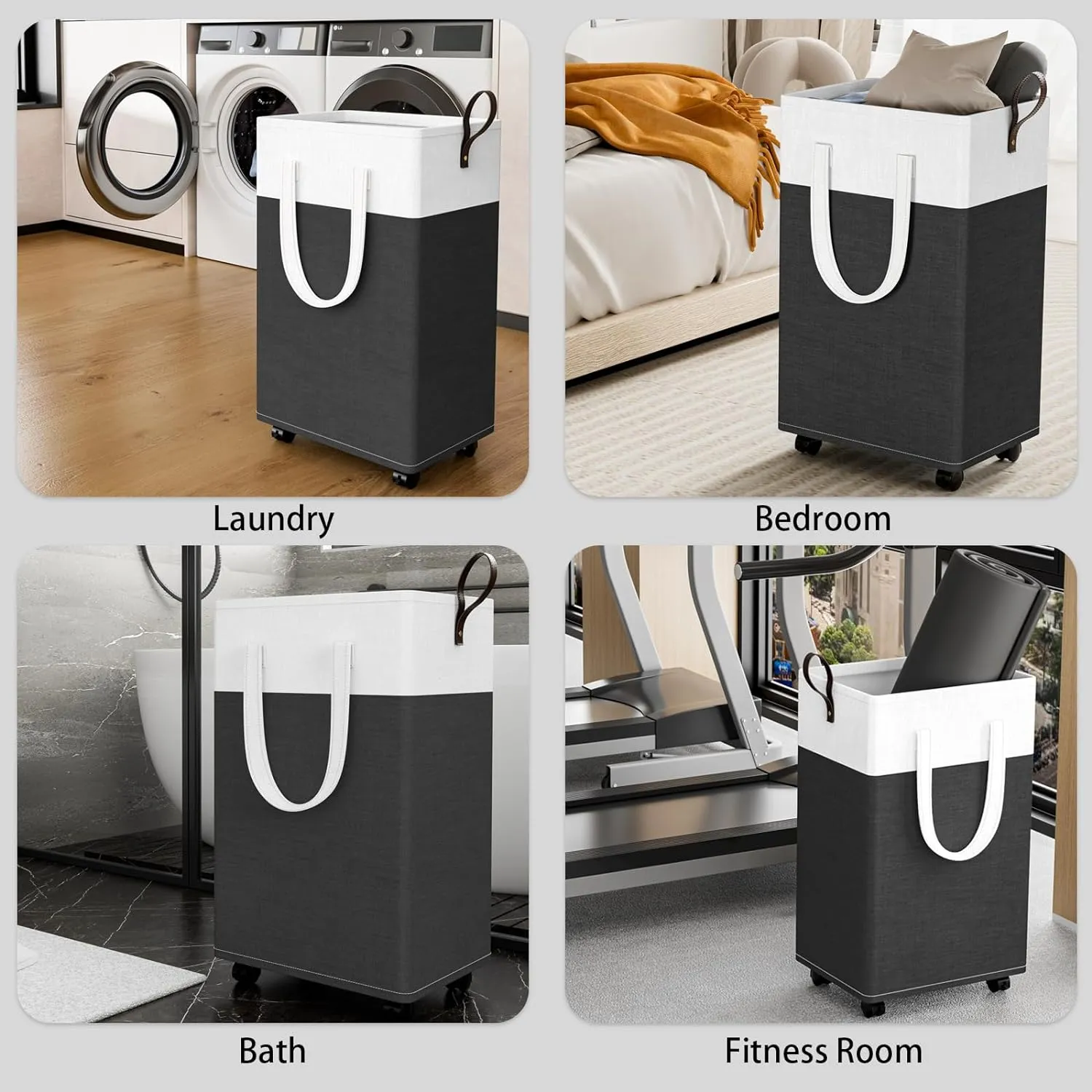HomeHacks Laundry Basket with Wheels, Rolling Laundry Hamper, Collapsible & Waterproof Clothes Hamper, Narrow Corner Bins with Extended Handles in the Family & Dorm 90L,Grey)