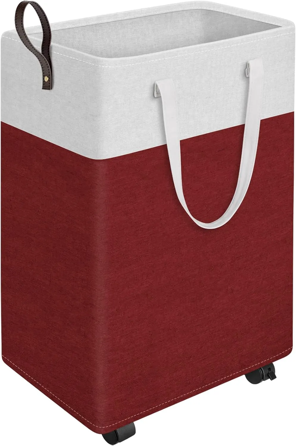 HomeHacks Laundry Basket with Wheels, Rolling Laundry Hamper, Collapsible & Waterproof Clothes Hamper, Narrow Corner Clothes Bins with Extended Handles for Clothes in the Family & Dorm (90L, Red)
