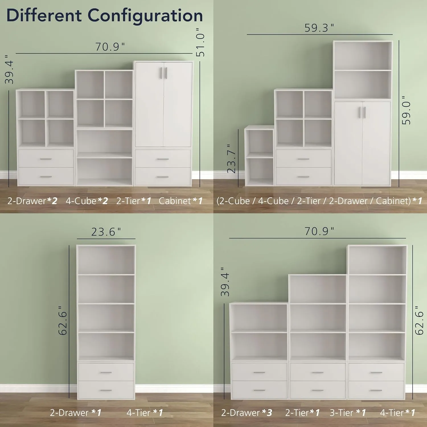 HOMES: INSIDE   OUT Apexa 2 Cube Storage Organizer Shelves, Stackable Wood Bookcase Fits Cubby Bins for Organization, Dorm Teen Room Decor & Home Office, White