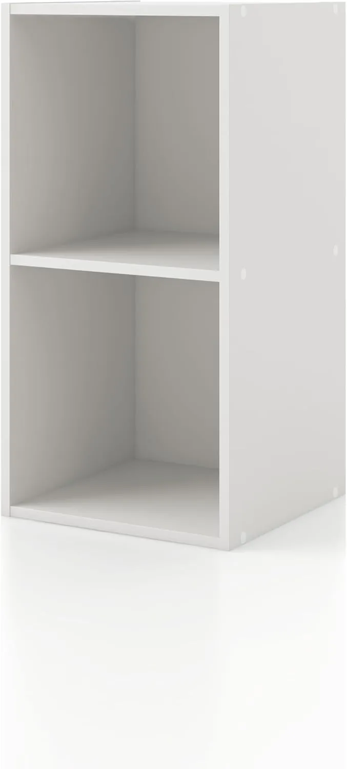 HOMES: INSIDE   OUT Apexa 2 Cube Storage Organizer Shelves, Stackable Wood Bookcase Fits Cubby Bins for Organization, Dorm Teen Room Decor & Home Office, White