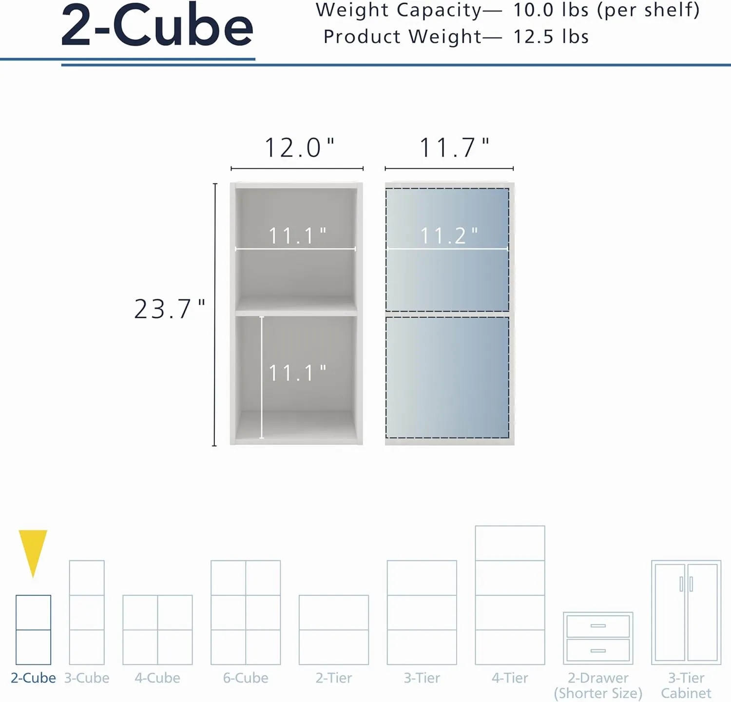 HOMES: INSIDE   OUT Apexa 2 Cube Storage Organizer Shelves, Stackable Wood Bookcase Fits Cubby Bins for Organization, Dorm Teen Room Decor & Home Office, White