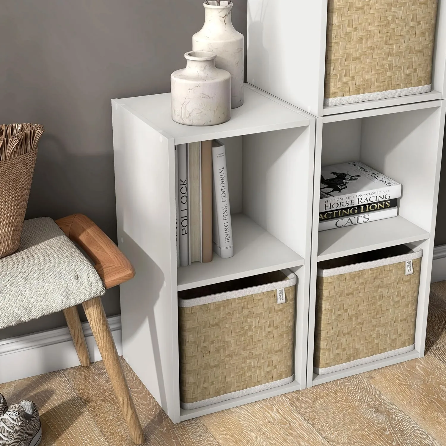 HOMES: INSIDE   OUT Apexa 2 Cube Storage Organizer Shelves, Stackable Wood Bookcase Fits Cubby Bins for Organization, Dorm Teen Room Decor & Home Office, White