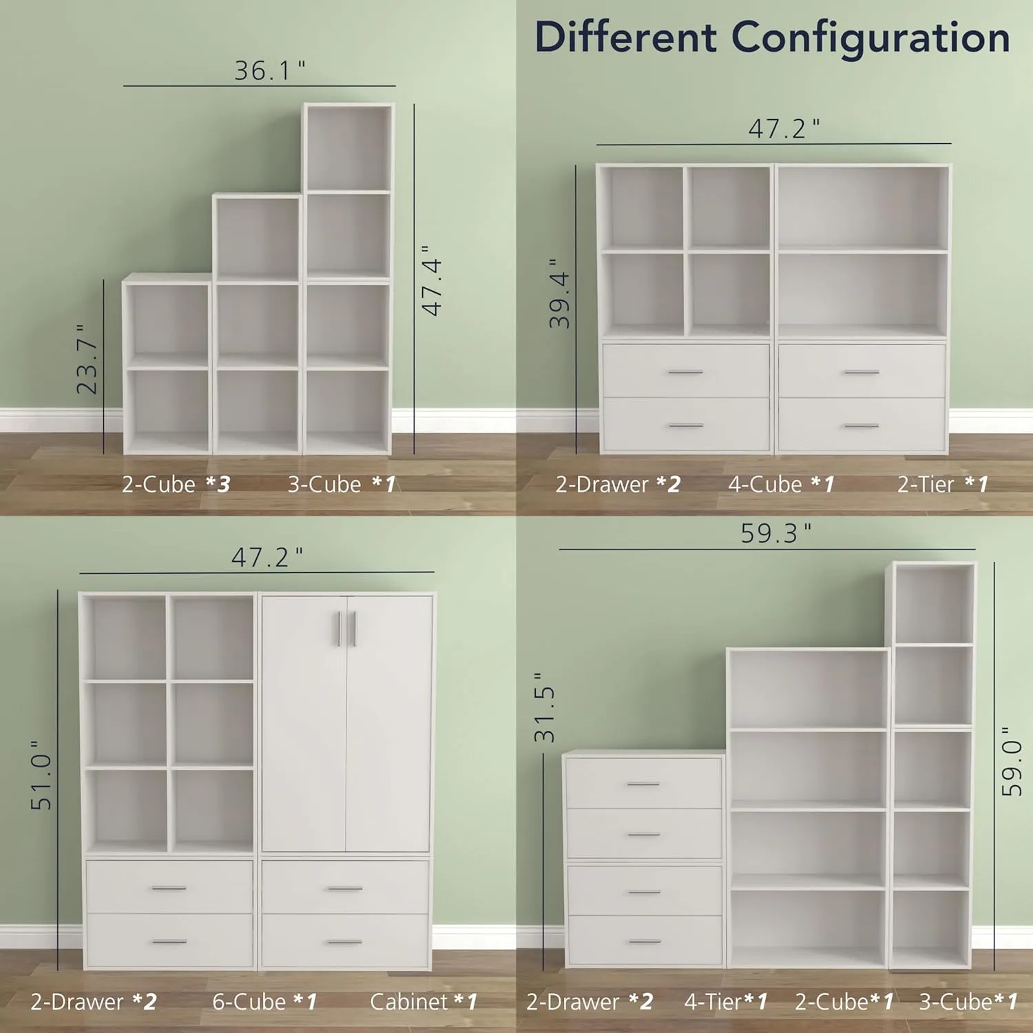 HOMES: INSIDE   OUT Apexa 2 Cube Storage Organizer Shelves, Stackable Wood Bookcase Fits Cubby Bins for Organization, Dorm Teen Room Decor & Home Office, White
