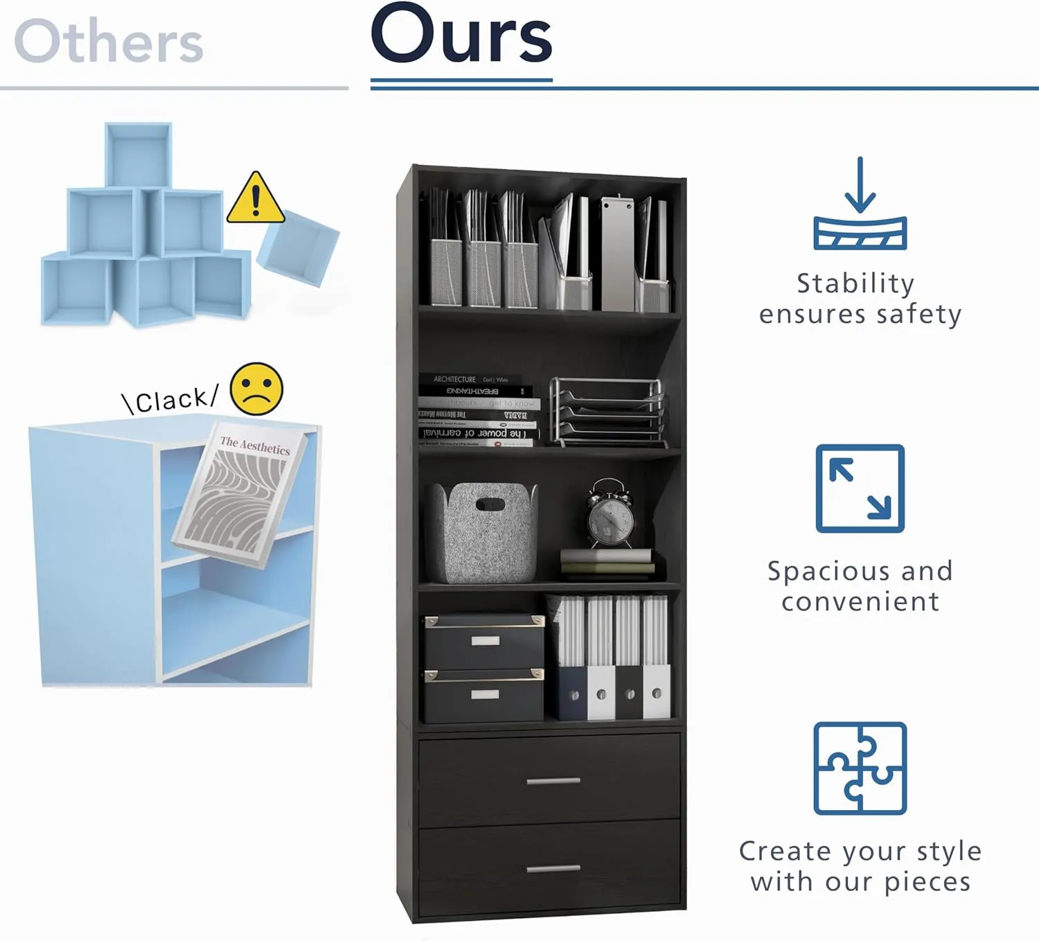 HOMES: INSIDE   OUT Apexa 2 Cube Storage Organizer Shelves, Stackable Wood Bookcase Fits Cubby Bins for Organization, Dorm Teen Room Decor & Home Office, White