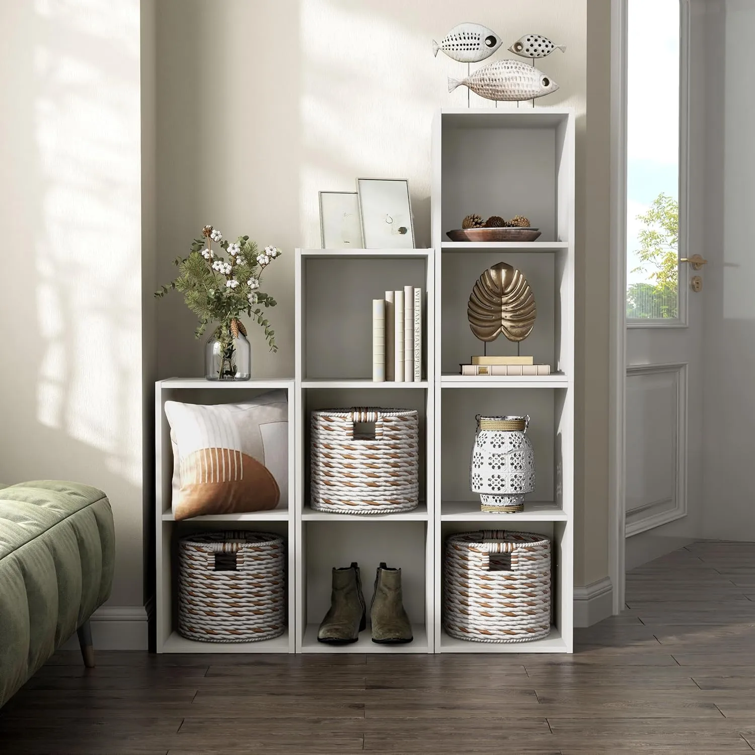 HOMES: INSIDE   OUT Apexa 2 Cube Storage Organizer Shelves, Stackable Wood Bookcase Fits Cubby Bins for Organization, Dorm Teen Room Decor & Home Office, White