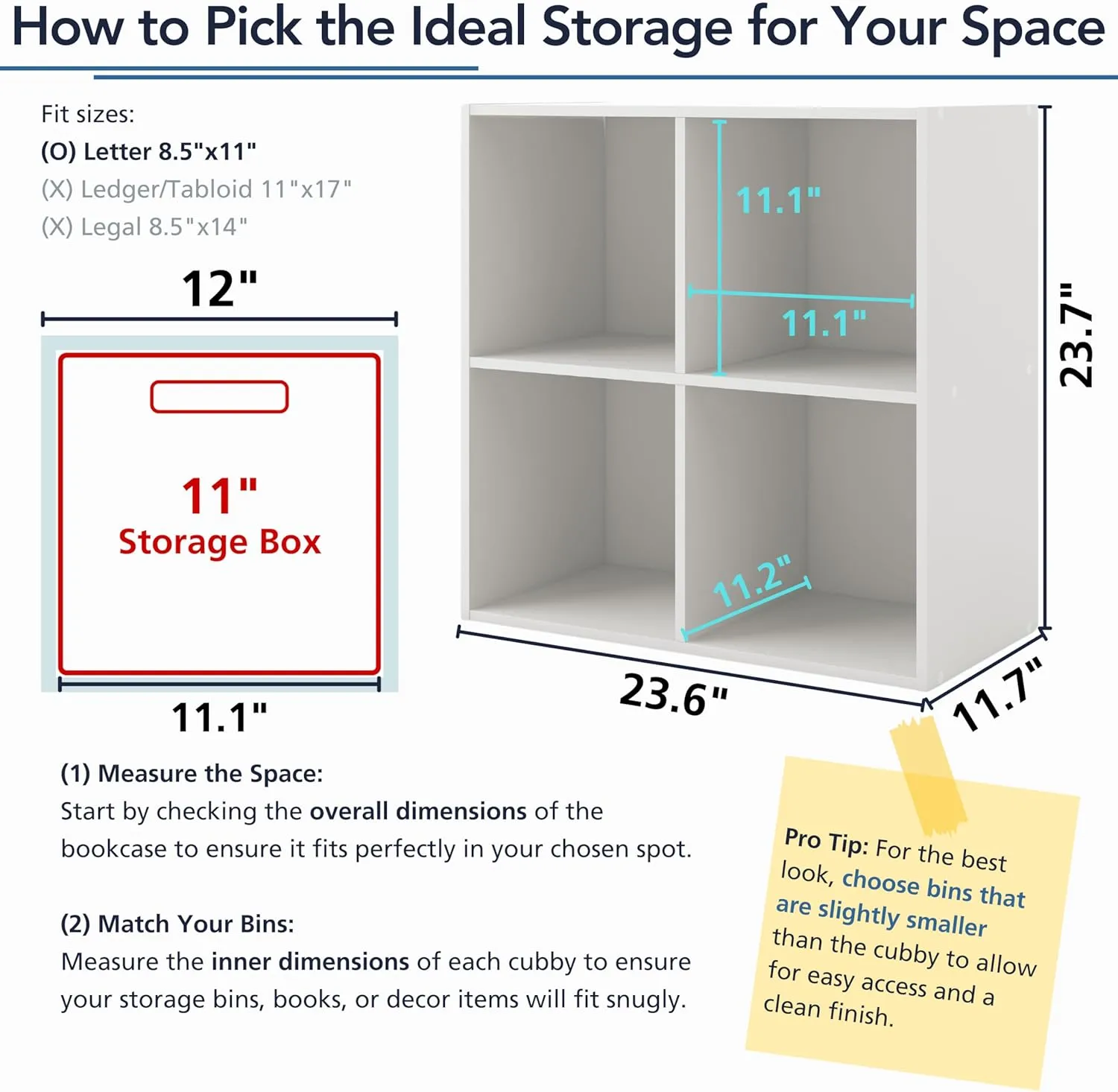 HOMES: INSIDE   OUT Apexa 2 Cube Storage Organizer Shelves, Stackable Wood Bookcase Fits Cubby Bins for Organization, Dorm Teen Room Decor & Home Office, White