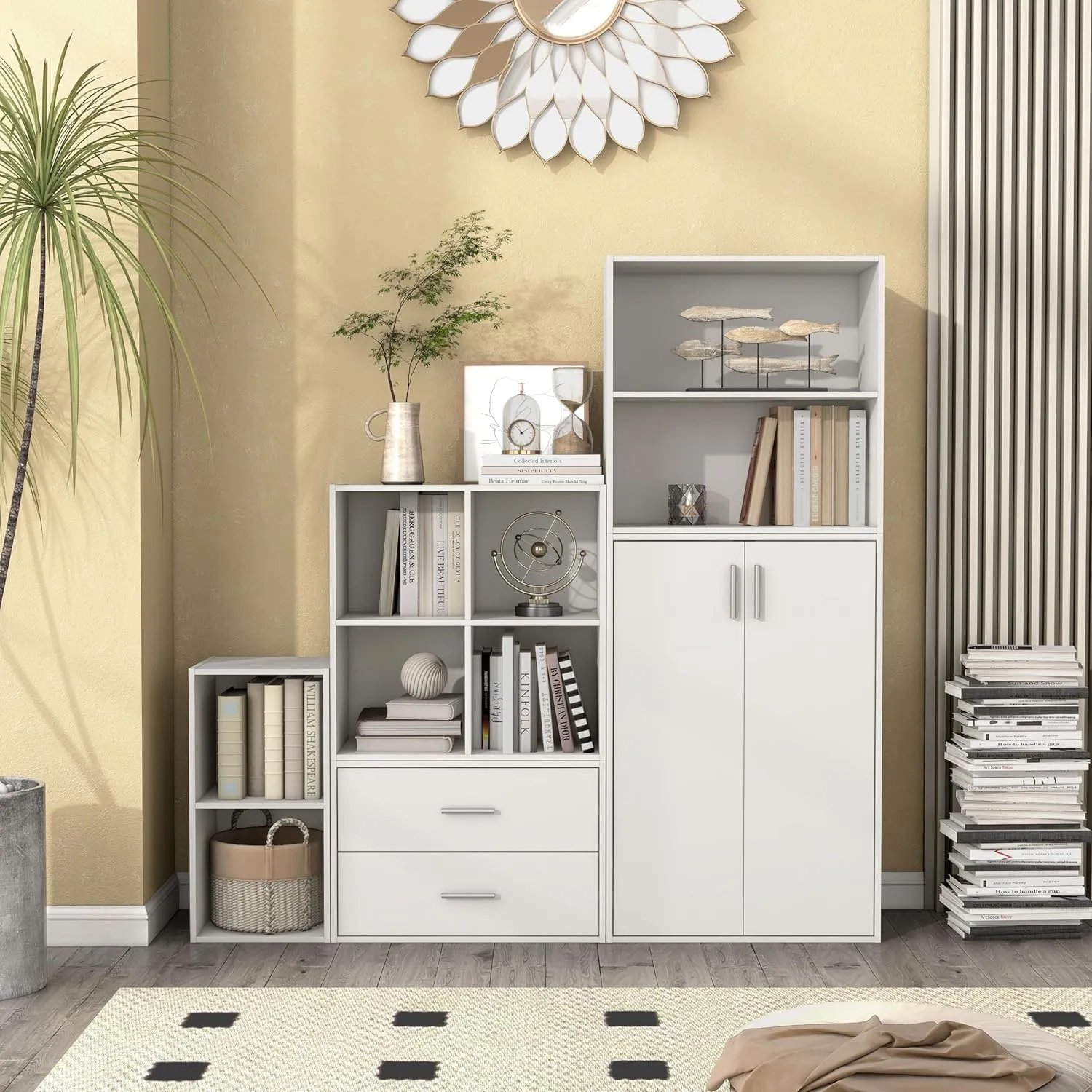 HOMES: INSIDE   OUT Apexa 2 Cube Storage Organizer Shelves, Stackable Wood Bookcase Fits Cubby Bins for Organization, Dorm Teen Room Decor & Home Office, White