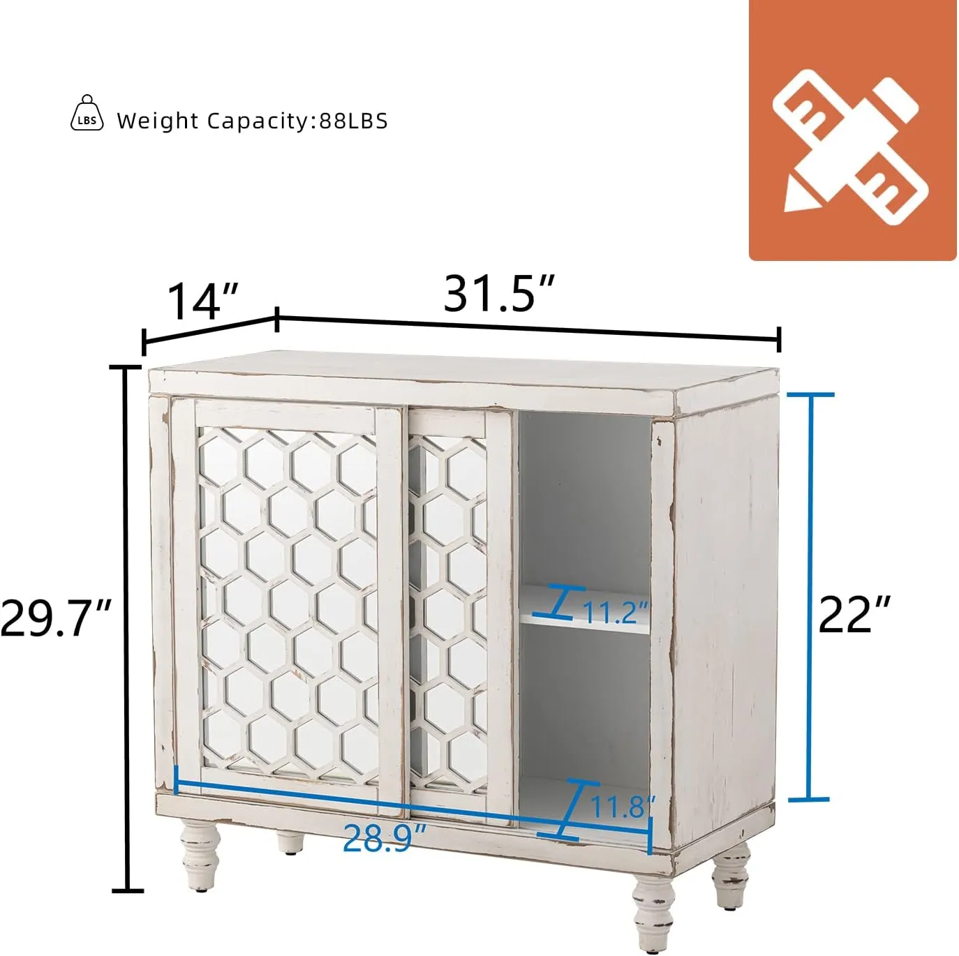 HOMPUS Accent Cabinet with Pattern Doors and Shelves, Rustic Buffet Sideboards with Mirror Doors, Storage Cabinet Coffee Bar for Living Room, Entryway, Kitchen, White