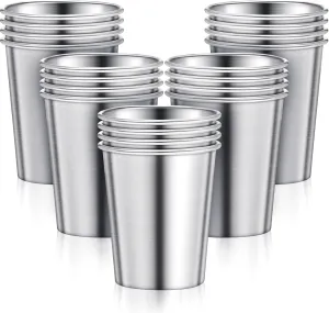 Honeydak 20 Pieces 8 oz Stainless Steel Pint Cups Unbreakable Water Tumblers Stackable Metal Mint Julep Cups Reusable Metal Glasses for Kids Travel Outdoor Camping Activities Home