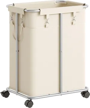 HOOBRO 170L Laundry Basket with Wheels, 45 Gallons Rolling Laundry Hamper, Narrow Slim Laundry Sorter with Removable Oxford Fabric Bag, Laundry Room, Dorm Room, Bedroom, Beige and Silver SW05XY01