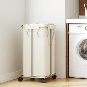 HOOBRO Laundry Basket with Wheels, 30 Gal (114 L) Rolling Laundry Hamper, Oxford Fabric Clothes Hampers, Metal Frame and Removable Bag, for Laundry Room, Dorm Room, Bedroom, Beige and Silver SW06XY01