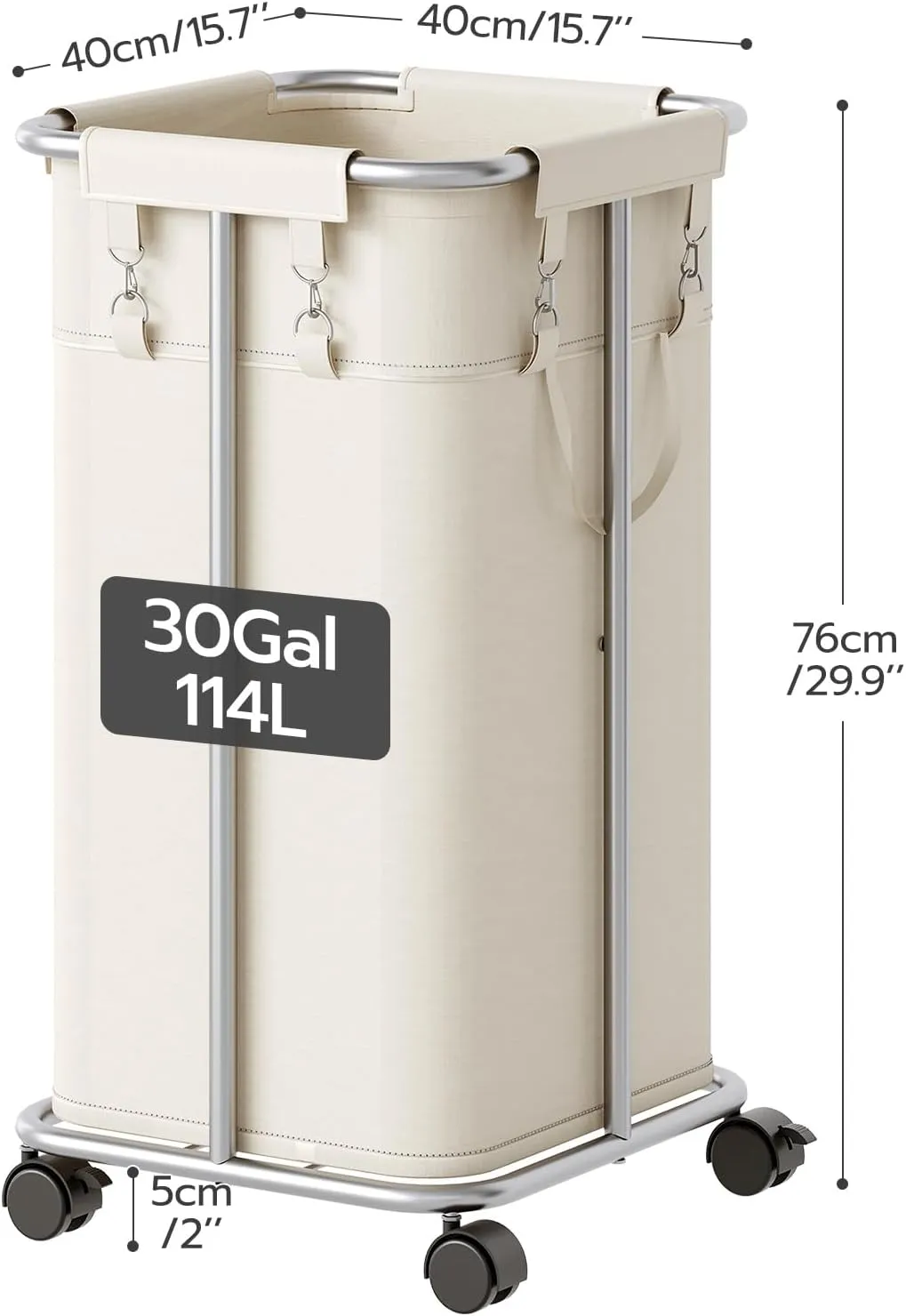 HOOBRO Laundry Basket with Wheels, 30 Gal (114 L) Rolling Laundry Hamper, Oxford Fabric Clothes Hampers, Metal Frame and Removable Bag, for Laundry Room, Dorm Room, Bedroom, Beige and Silver SW06XY01