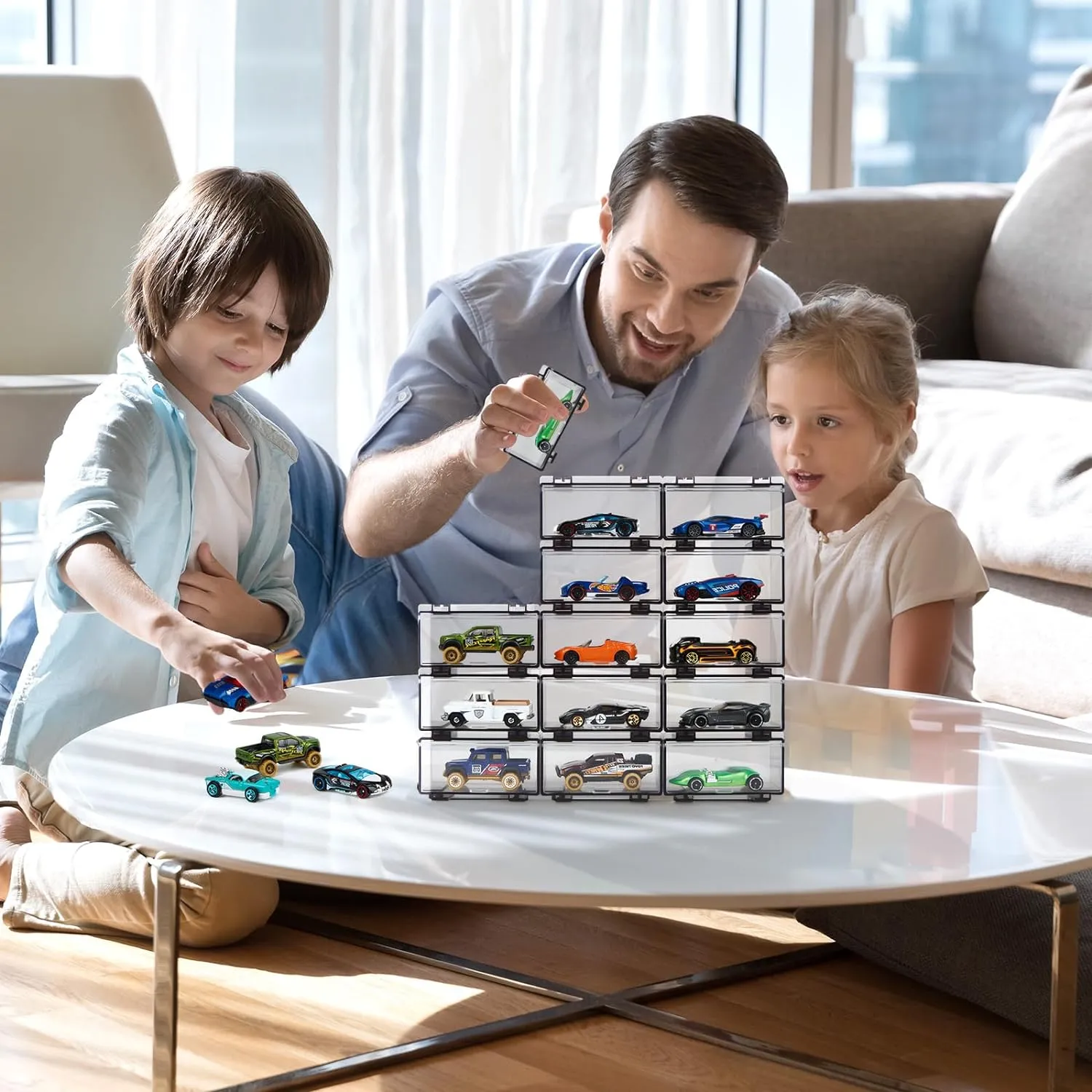 Hot Wheels Display Case: Stackable Toy Car Storage, Transparent Organizer for Matchbox & Hot Wheels 1/64 Scale Diecast Cars (16 Packs, Clear Case Only)