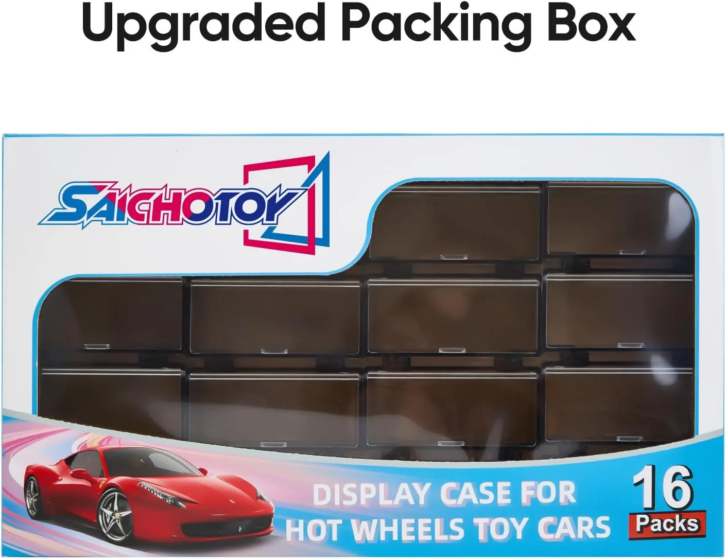 Hot Wheels Display Case: Stackable Toy Car Storage, Transparent Organizer for Matchbox & Hot Wheels 1/64 Scale Diecast Cars (16 Packs, Clear Case Only)
