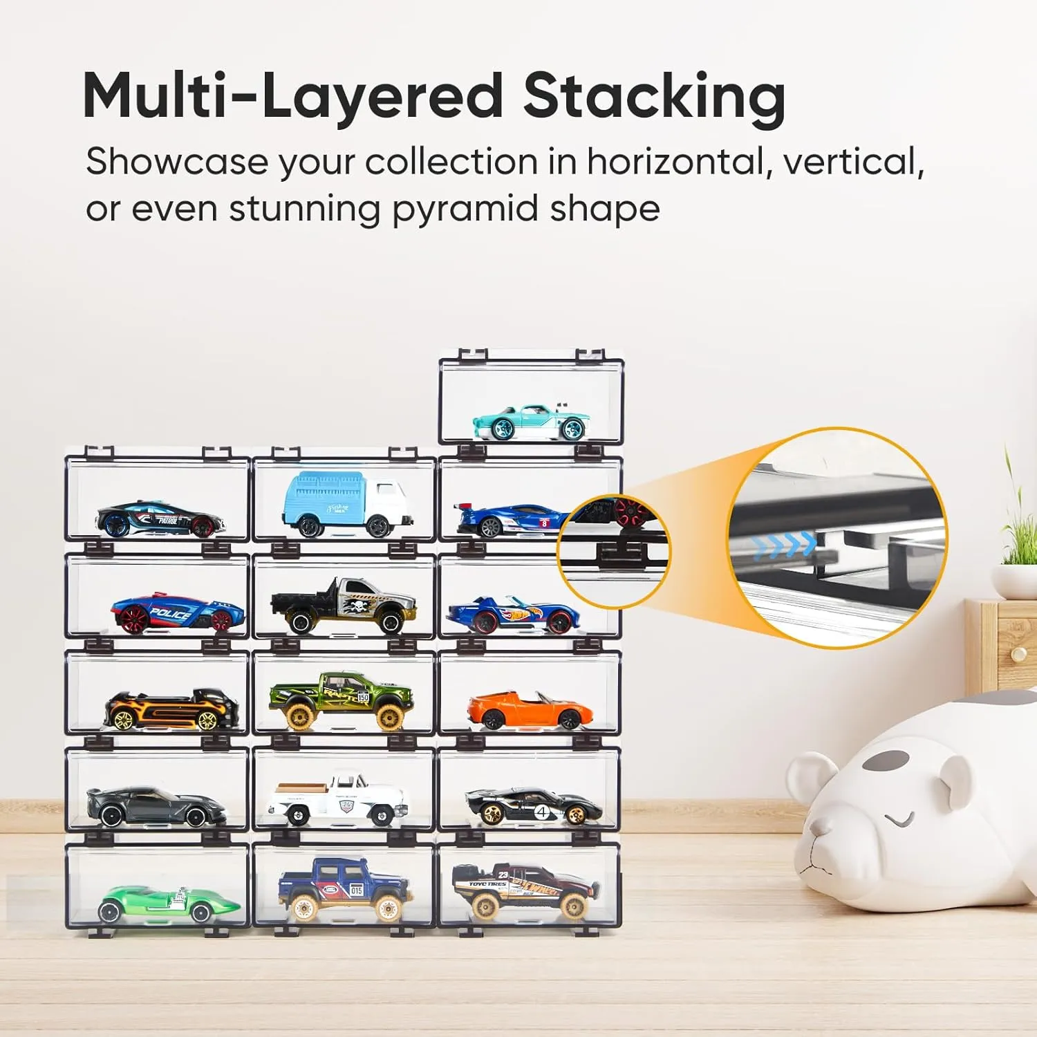 Hot Wheels Display Case: Stackable Toy Car Storage, Transparent Organizer for Matchbox & Hot Wheels 1/64 Scale Diecast Cars (16 Packs, Clear Case Only)