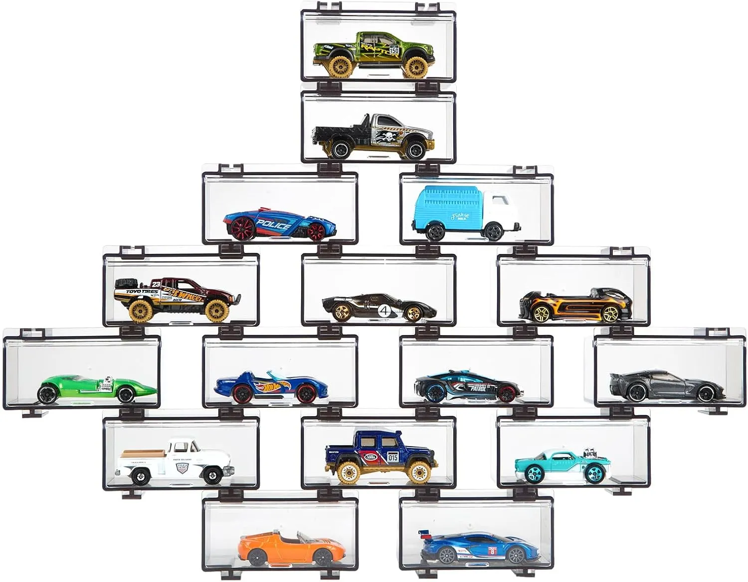 Hot Wheels Display Case: Stackable Toy Car Storage, Transparent Organizer for Matchbox & Hot Wheels 1/64 Scale Diecast Cars (16 Packs, Clear Case Only)