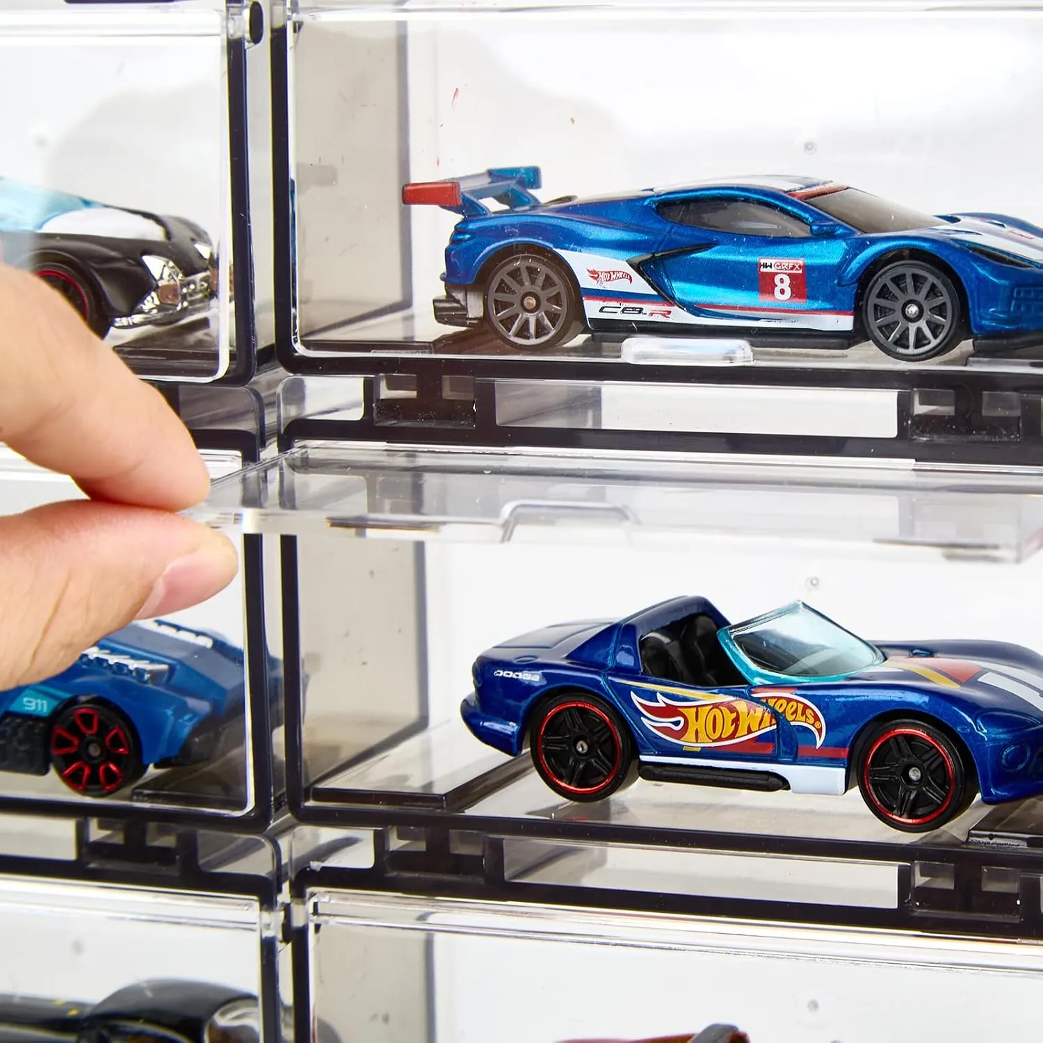 Hot Wheels Display Case: Stackable Toy Car Storage, Transparent Organizer for Matchbox & Hot Wheels 1/64 Scale Diecast Cars (16 Packs, Clear Case Only)