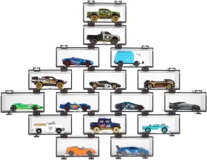 Hot Wheels Display Case: Stackable Toy Car Storage, Transparent Organizer for Matchbox & Hot Wheels 1/64 Scale Diecast Cars (16 Packs, Clear Case Only)