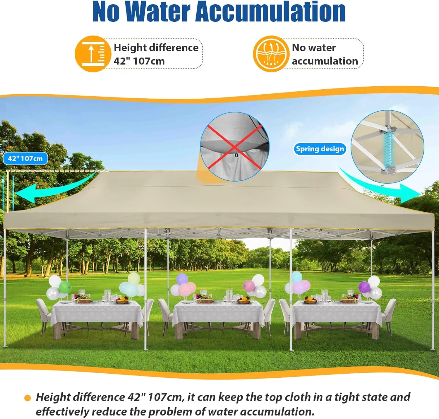 HOTEEL 10x30 Pop up Canopy Tent for Parties, Heavy Duty Easy Setup Tent Without Sidewalls, Outdoor Commercial Instant Gazebo for Wedding Event, with Portable Bag, Khaki(Hexagonal Frame)