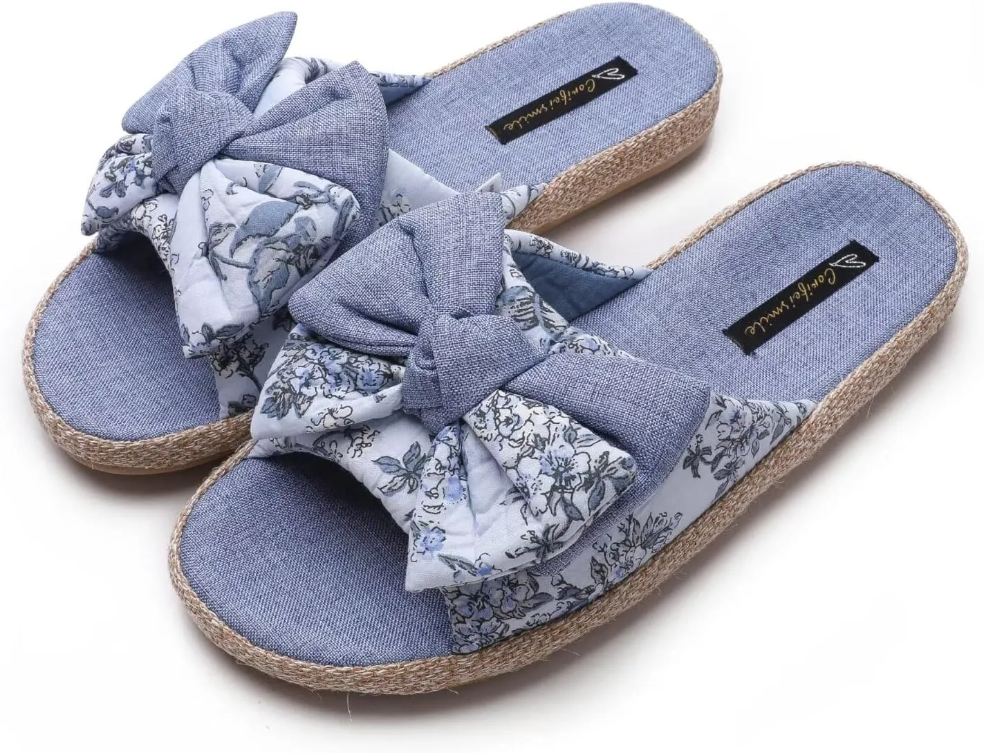 House Slippers for Women with Bow Comfy Indoor Open Toe Slides with Low Arch Support Rubber Sole for Summer
