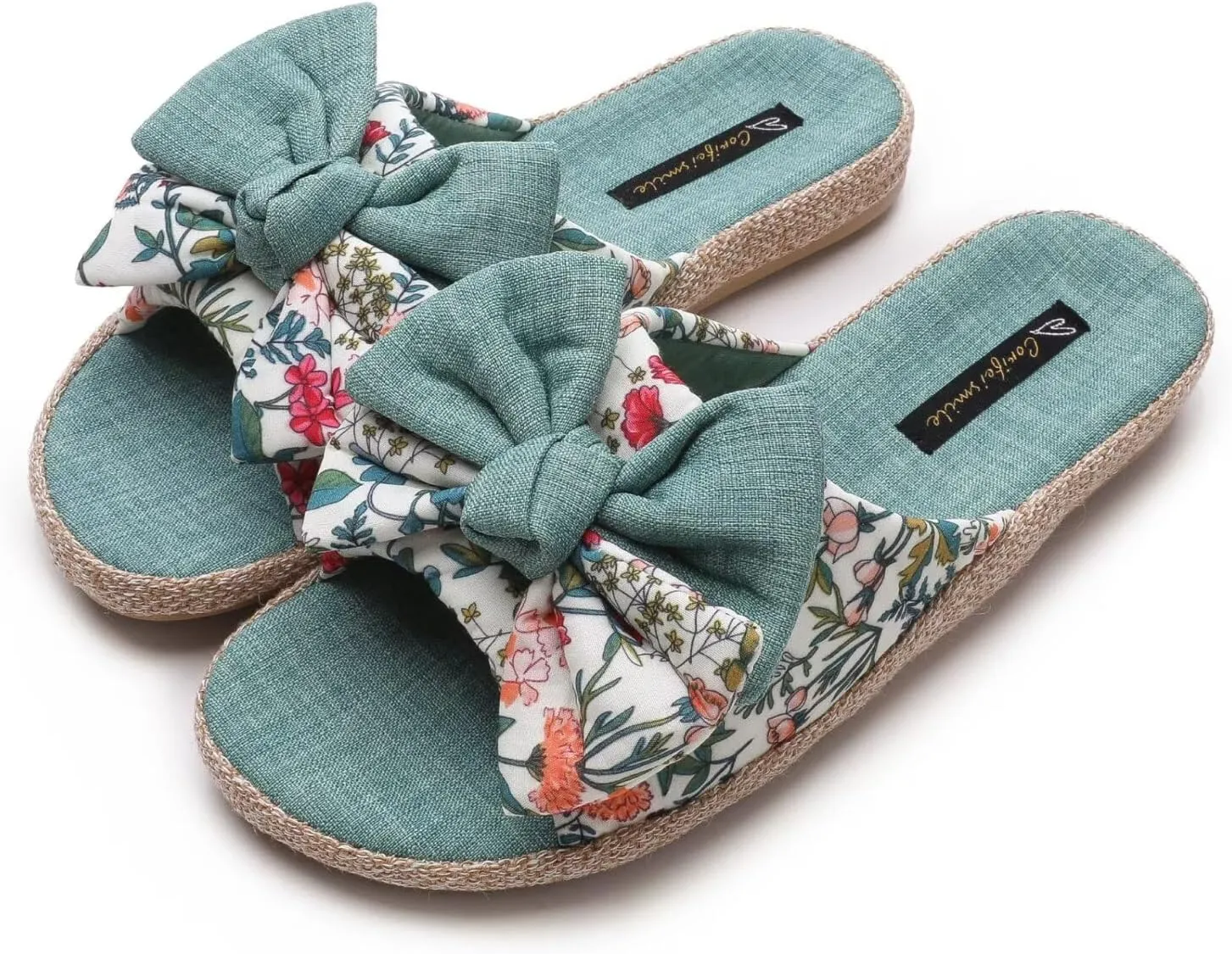 House Slippers for Women with Bow Comfy Indoor Open Toe Slides with Low Arch Support Rubber Sole for Summer