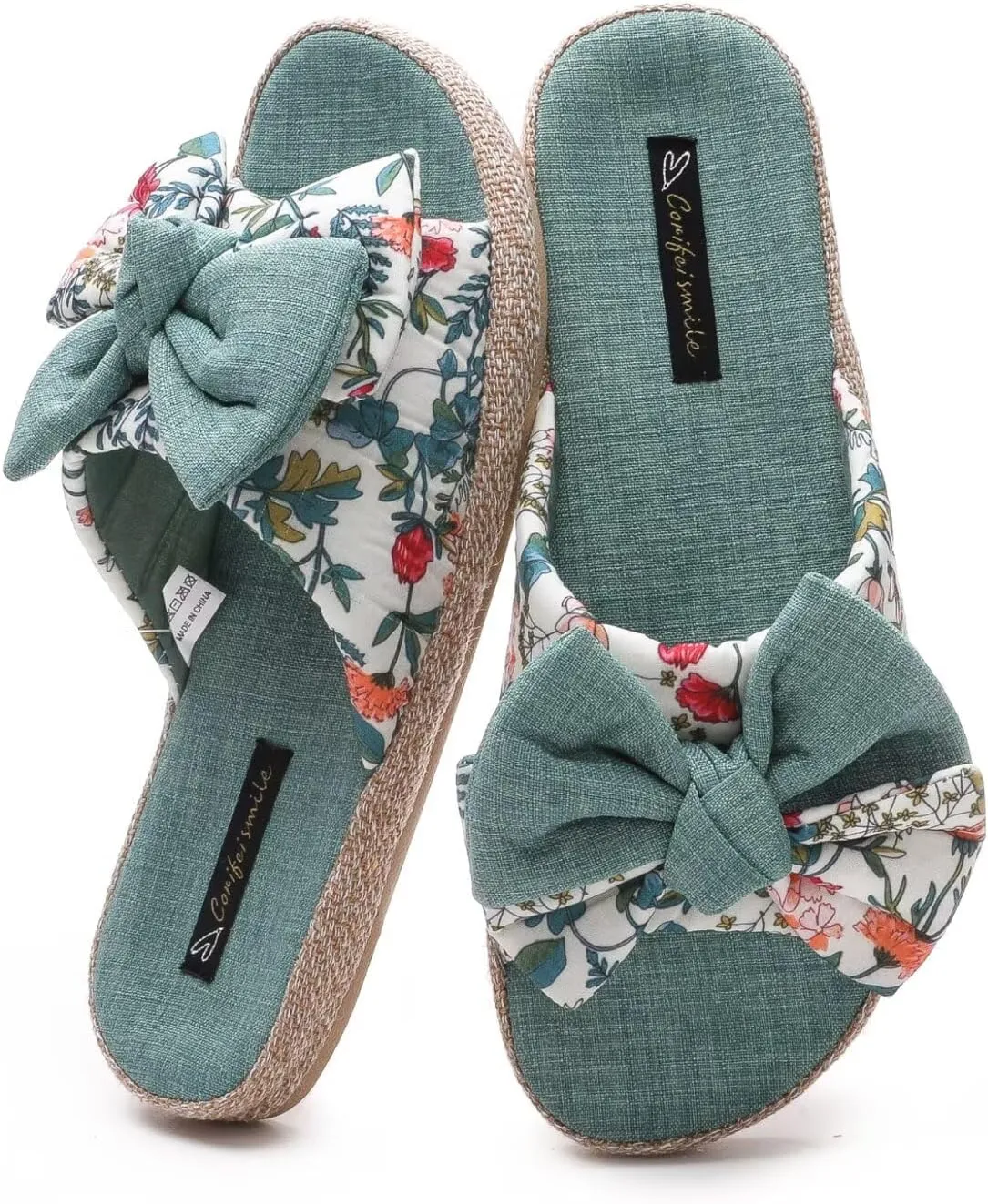 House Slippers for Women with Bow Comfy Indoor Open Toe Slides with Low Arch Support Rubber Sole for Summer